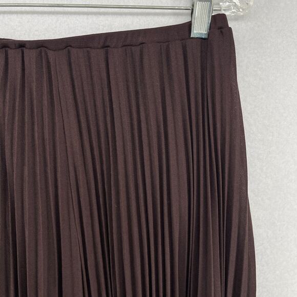 ZARA Skirt L Pleated Asymmetric Hem Elastic Waist Midi Swing Lined Brown - Picture 4 of 12